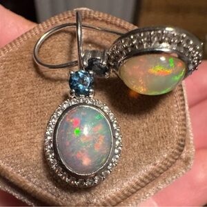 Solid sterling Genuine flashy opal/topaz/sapphire earrings NEW $599